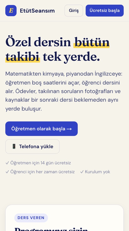 EtütSeansım ana ekranı